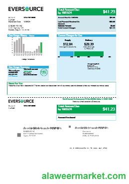 USA Eversource gas business utility bill template in Word and PDF formats, good for address prove
